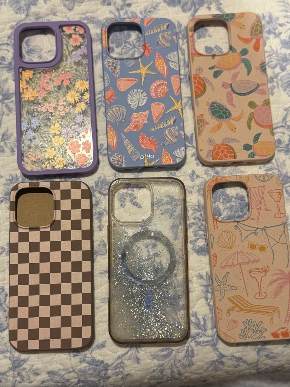 Assorted Floral, Seashell, Turtle & Glitter Phone Case Collection - Multicolor
